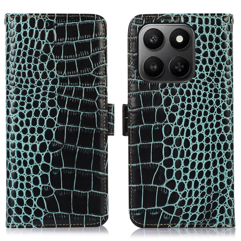 Genuine Cow Leather Case for Honor 400 Smart 4G / 400 Smart 5G / X7d 5G / X7d 4G RFID Blocking Wallet Crocodile Texture Phone Cover