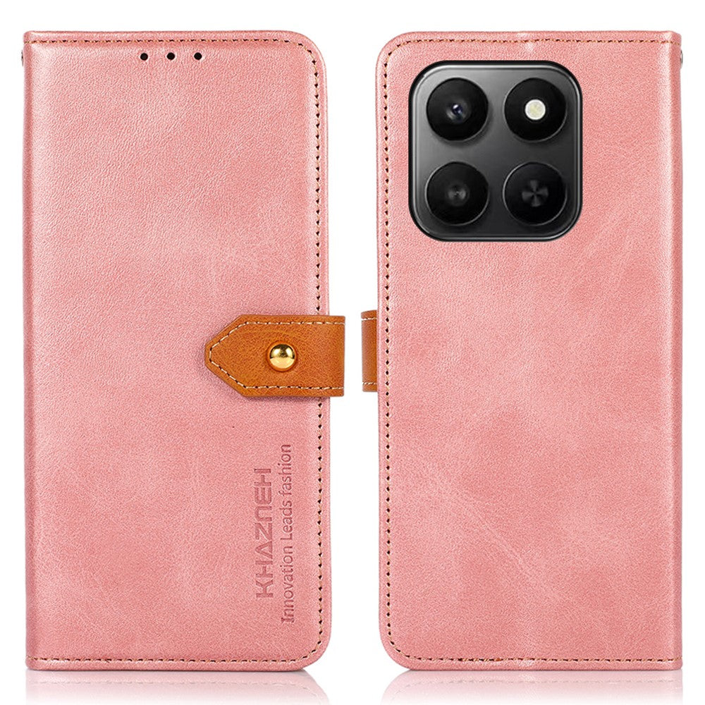 KHAZNEH Pung Etui til Honor X7d 5G / X7d 4G / 400 Smart 4G / 400 Smart 5G Guld Magnetisk Spænde Koskind Tekstur Læder Flip Stand Telefon Cover