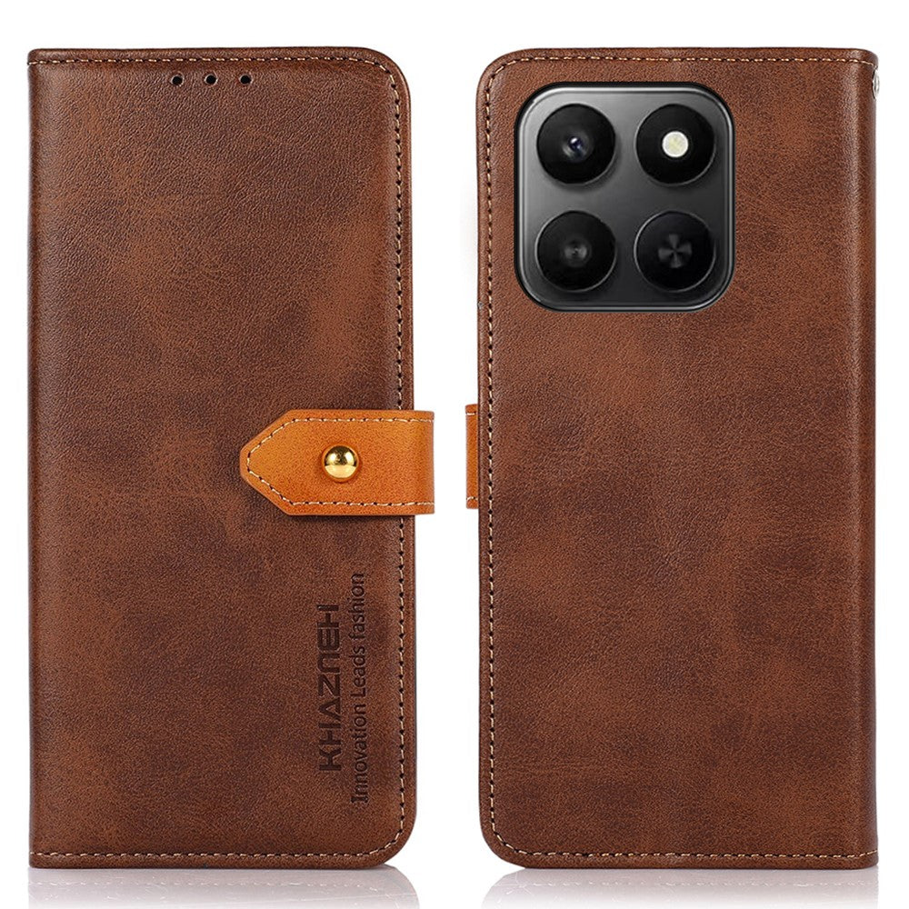 KHAZNEH Pung Etui til Honor X7d 5G / X7d 4G / 400 Smart 4G / 400 Smart 5G Guld Magnetisk Spænde Koskind Tekstur Læder Flip Stand Telefon Cover