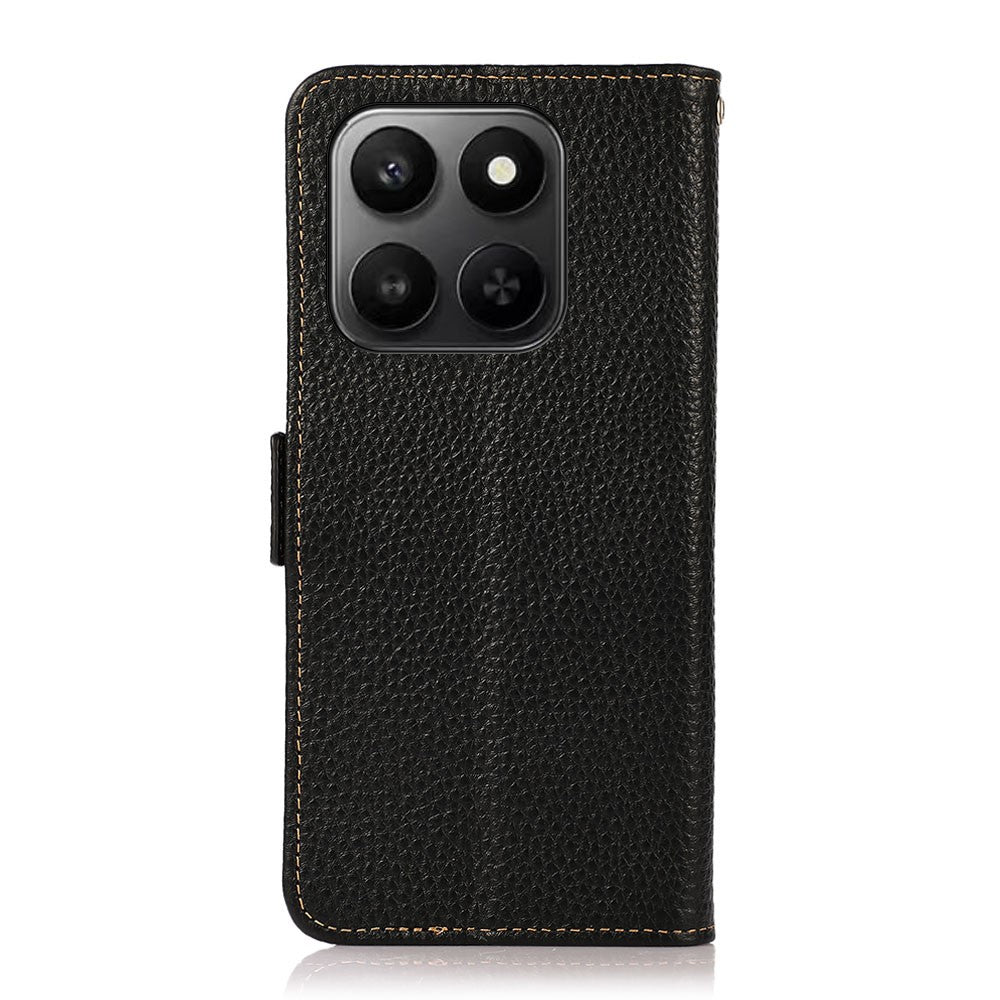 KHAZNEH Phone Case for Honor X7d 5G  /  X7d 4G  /  400 Smart 4G  /  400 Smart 5G Litchi Texture Genuine Cow Leather Cover RFID Blocking