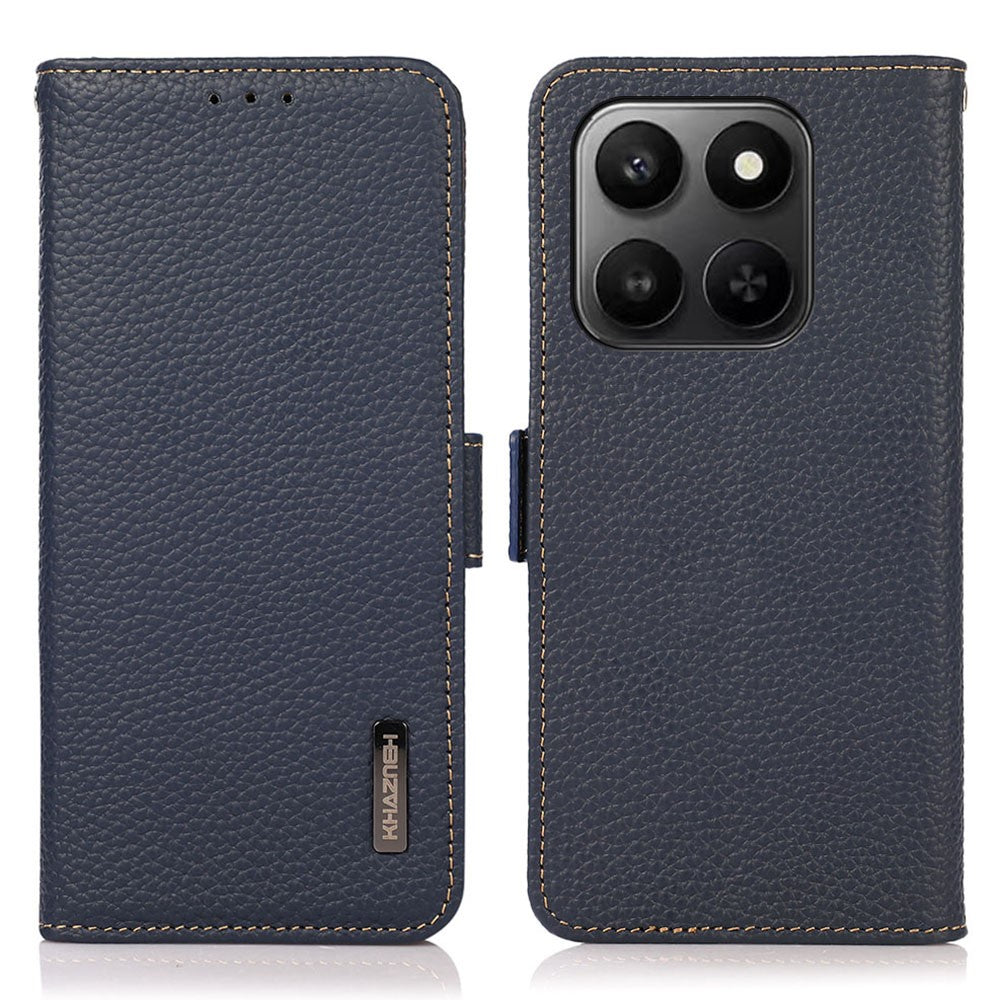 KHAZNEH Phone Case for Honor X7d 5G  /  X7d 4G  /  400 Smart 4G  /  400 Smart 5G Litchi Texture Genuine Cow Leather Cover RFID Blocking