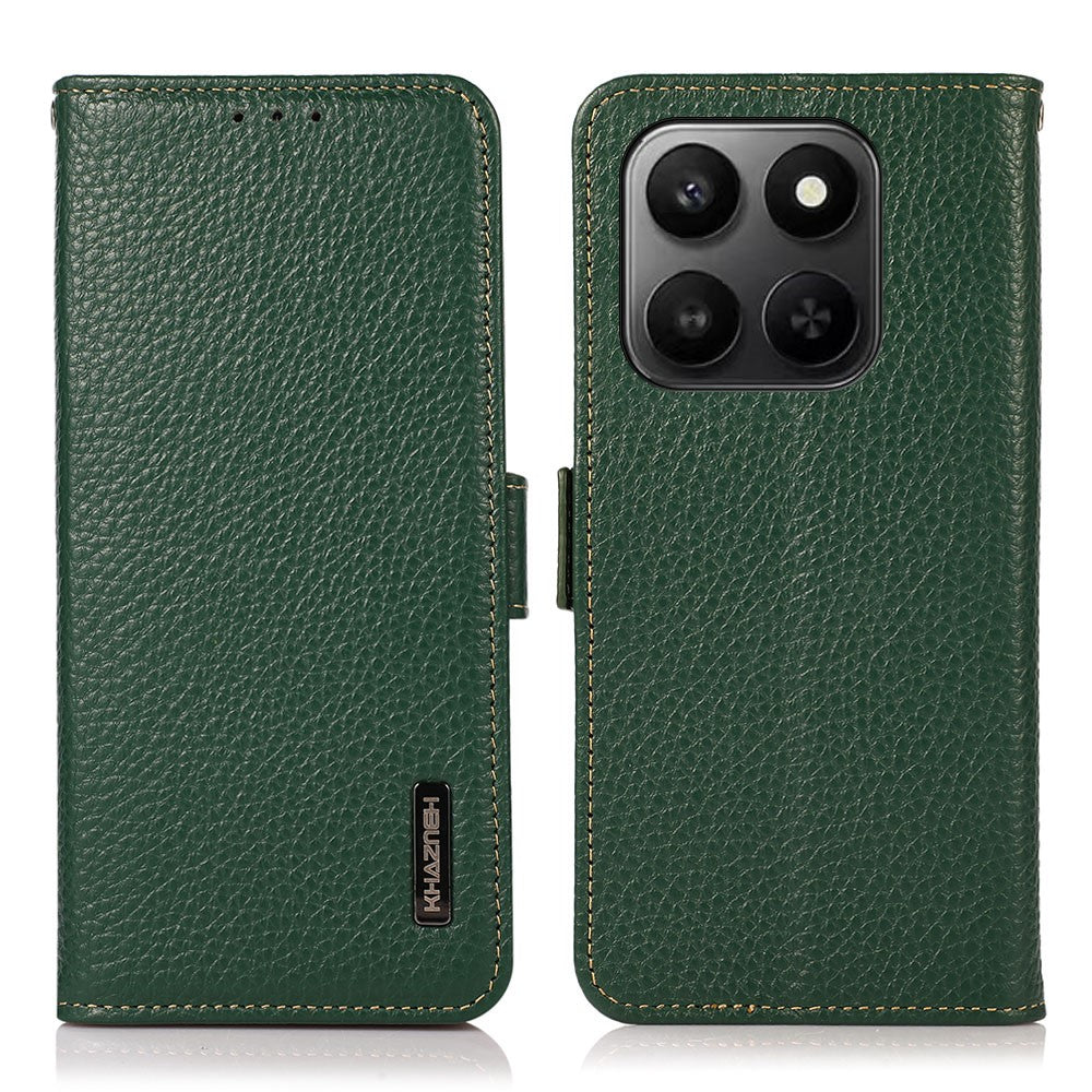 KHAZNEH Phone Case for Honor X7d 5G  /  X7d 4G  /  400 Smart 4G  /  400 Smart 5G Litchi Texture Genuine Cow Leather Cover RFID Blocking