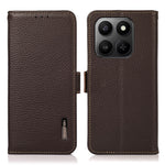 KHAZNEH Phone Case for Honor X7d 5G  /  X7d 4G  /  400 Smart 4G  /  400 Smart 5G Litchi Texture Genuine Cow Leather Cover RFID Blocking