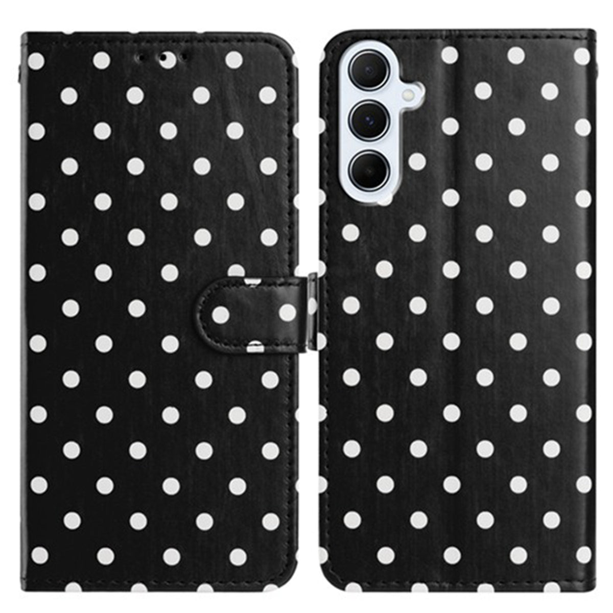 Til Samsung Galaxy A25 5G (Global) (161mm) læderetui, prikket mønster, pung, stander, folio telefoncover