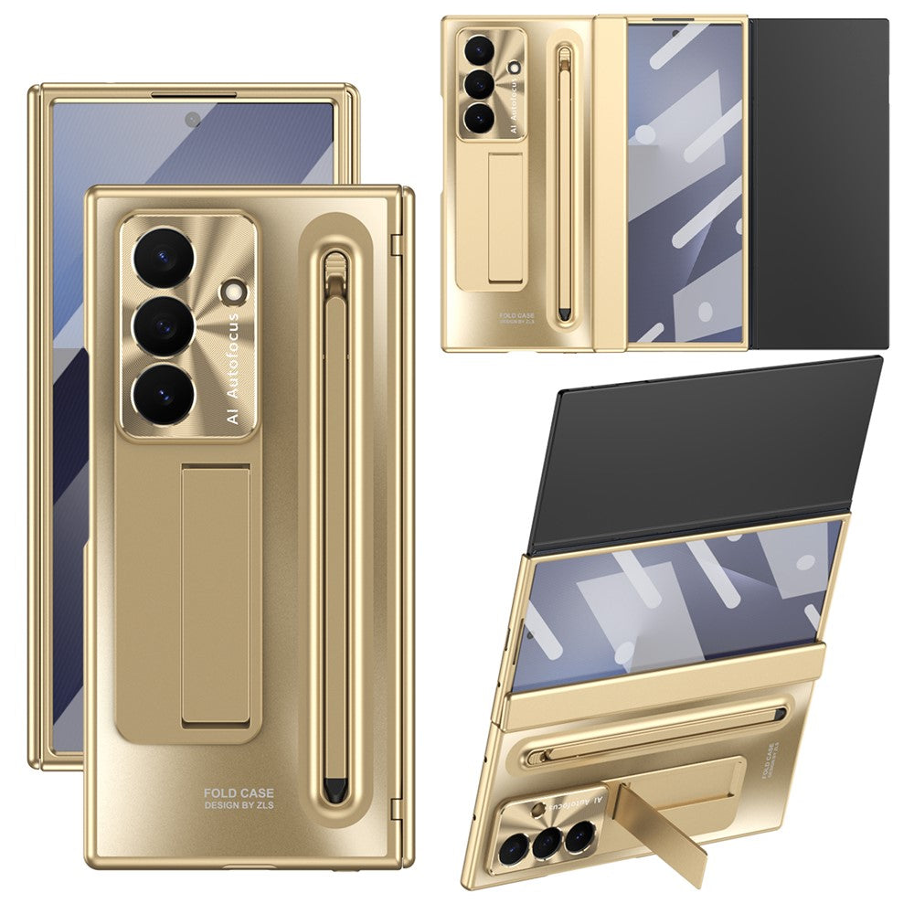 Samsung Galaxy Z TriFold 5G-skal, stativ, gångjärn, PC-mobilskal med härdat glas, stylus