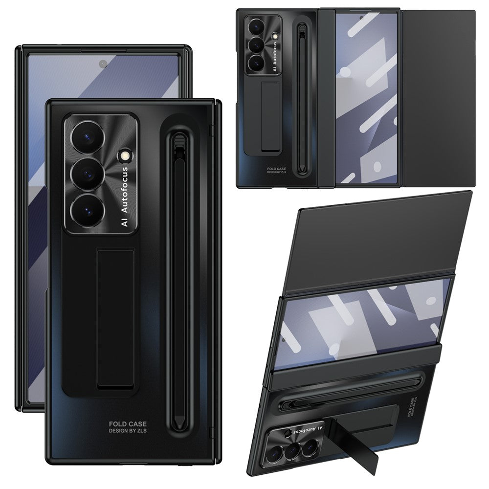 Samsung Galaxy Z TriFold 5G-skal, stativ, gångjärn, PC-mobilskal med härdat glas, stylus