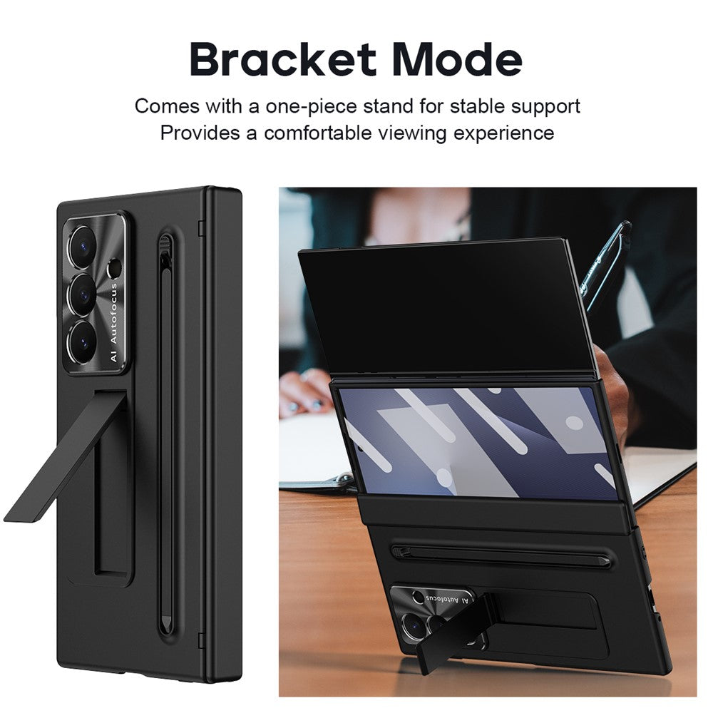 For Samsung Galaxy Z TriFold 5G Case Kickstand PC Cell Phone Cover with Tempered Glass Film and Stylus Pen