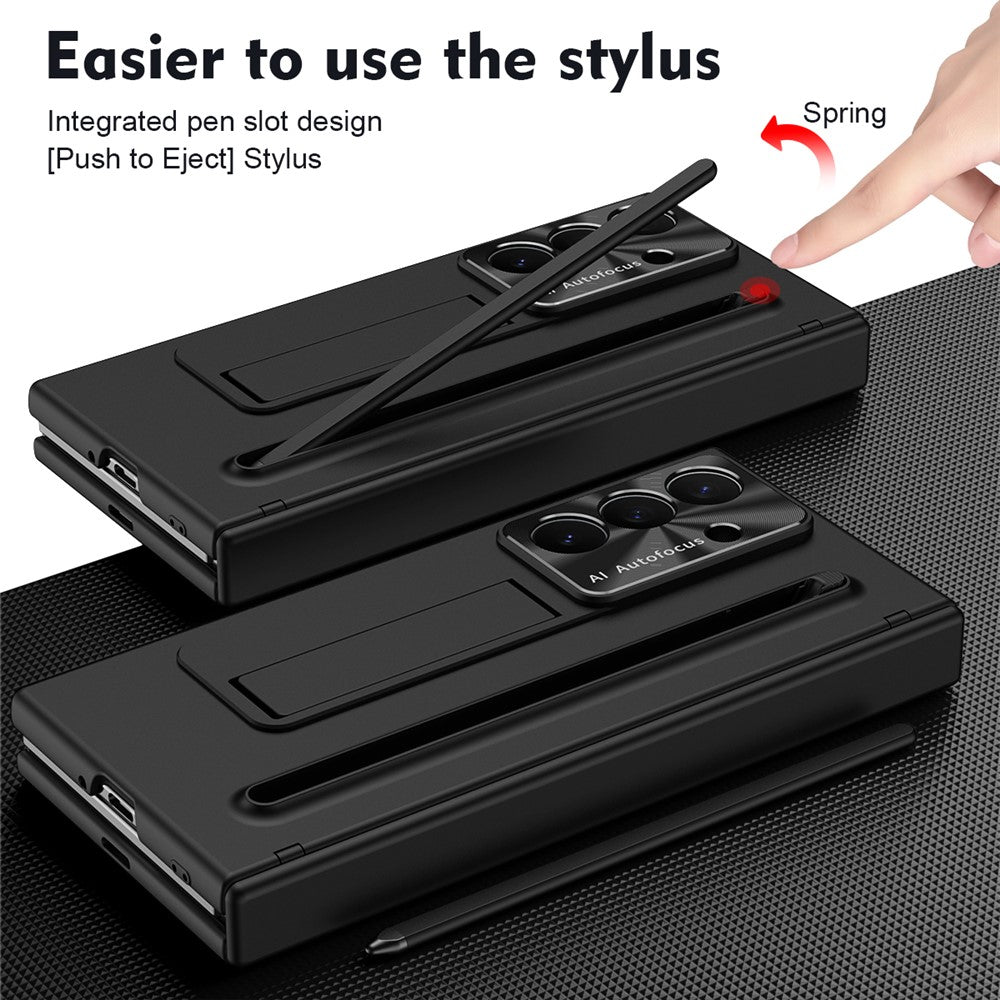 For Samsung Galaxy Z TriFold 5G Case Kickstand PC Cell Phone Cover with Tempered Glass Film and Stylus Pen