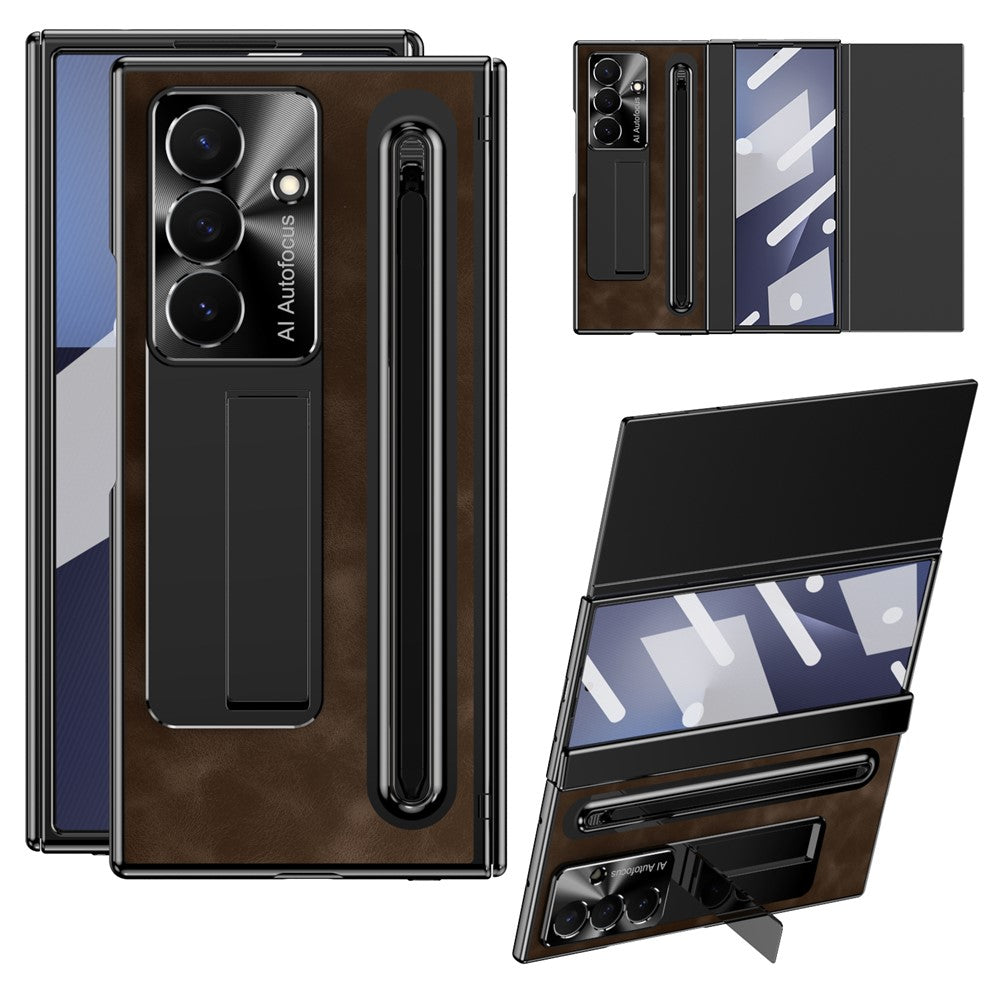 Til Samsung Galaxy Z TriFold 5G Etui Retro Læder + PC Kickstand Telefoncover med Hærdet Glasfilm og Stylus