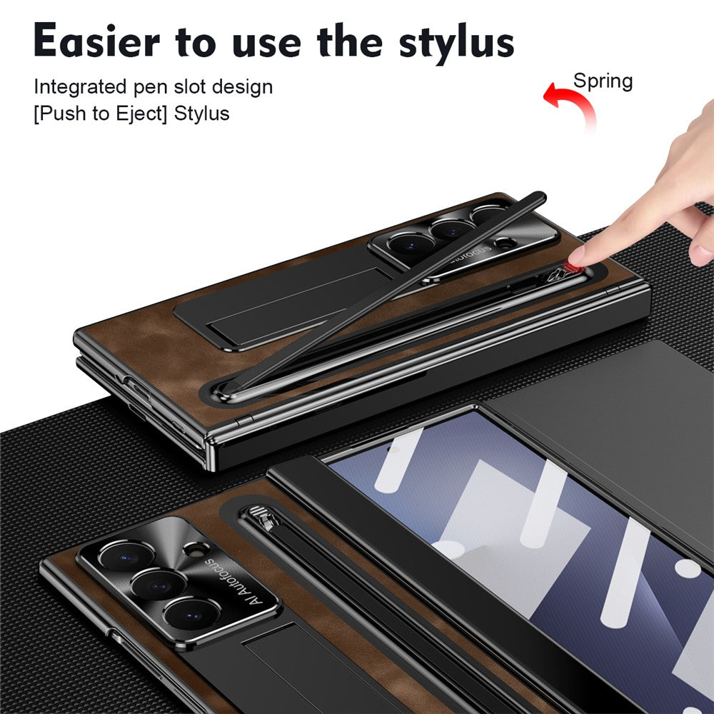 Til Samsung Galaxy Z TriFold 5G Etui Retro Læder + PC Kickstand Telefoncover med Hærdet Glasfilm og Stylus