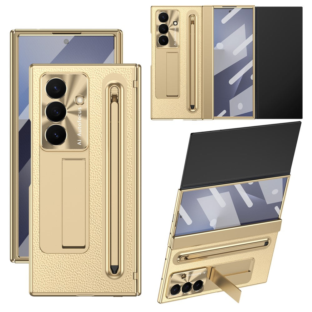 Samsung Galaxy Z TriFold 5G-cover med stativ, læder-PC-cover med hærdet glas og stylus