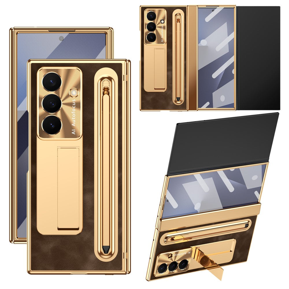 Samsung Galaxy Z TriFold 5G-cover med stativ, læder-PC-cover med hærdet glas og stylus