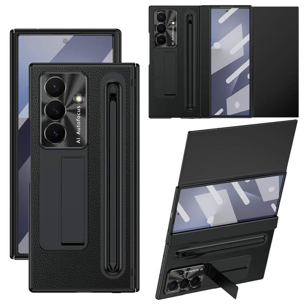 Samsung Galaxy Z TriFold 5G-cover med stativ, læder-PC-cover med hærdet glas og stylus