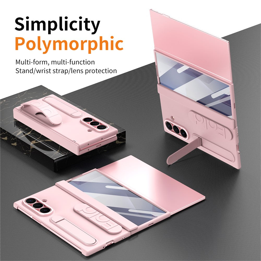 For Samsung Galaxy Z TriFold 5G Case Kickstand Wristband PC Phone Cover with Tempered Glass Film