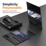 For Samsung Galaxy Z TriFold 5G Case Card Slot Kickstand Wristband Hard PC Phone Cover with Tempered Glass Film