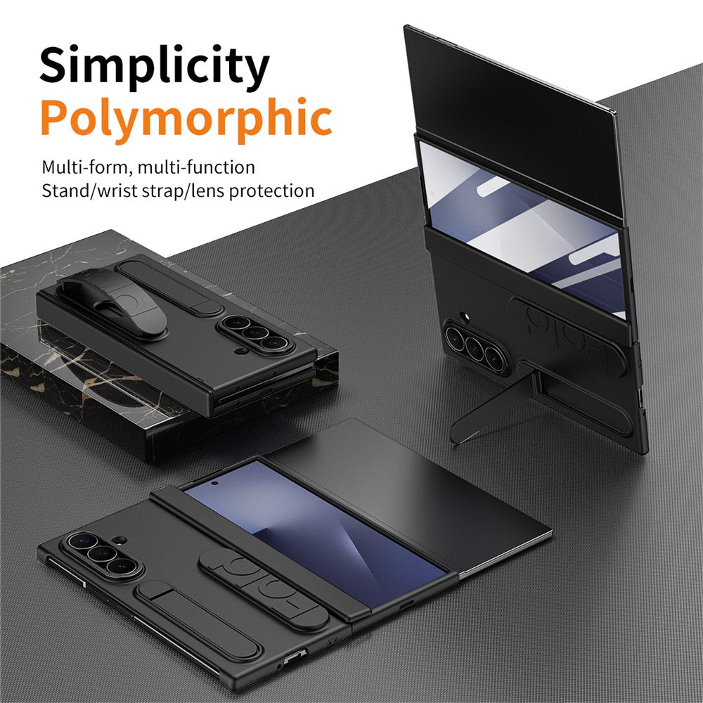 For Samsung Galaxy Z TriFold 5G Case Card Slot Kickstand Wristband Hard PC Phone Cover with Tempered Glass Film