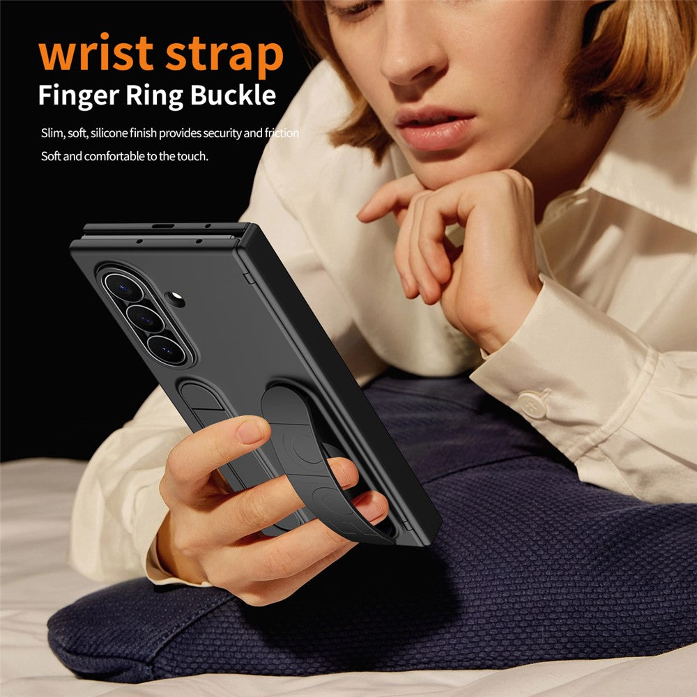 For Samsung Galaxy Z TriFold 5G Case Card Slot Kickstand Wristband Hard PC Phone Cover with Tempered Glass Film