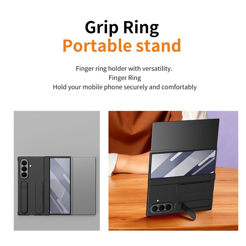 For Samsung Galaxy Z TriFold 5G Case Card Slot Kickstand Wristband Hard PC Phone Cover with Tempered Glass Film
