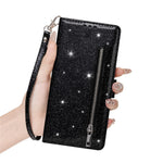 Stand Case For Xiaomi Redmi Note 15 5G (Global)  /  15 4G (Global)  /  Poco M8 5G Glitter Phone Leather Cover Zipper Pocket