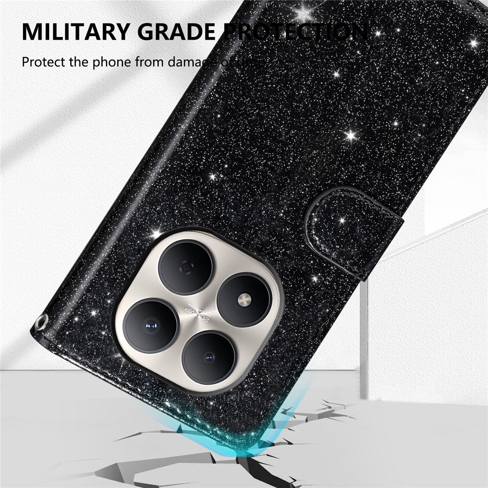 Stand Case For Xiaomi Redmi Note 15 5G (Global)  /  15 4G (Global)  /  Poco M8 5G Glitter Phone Leather Cover Zipper Pocket