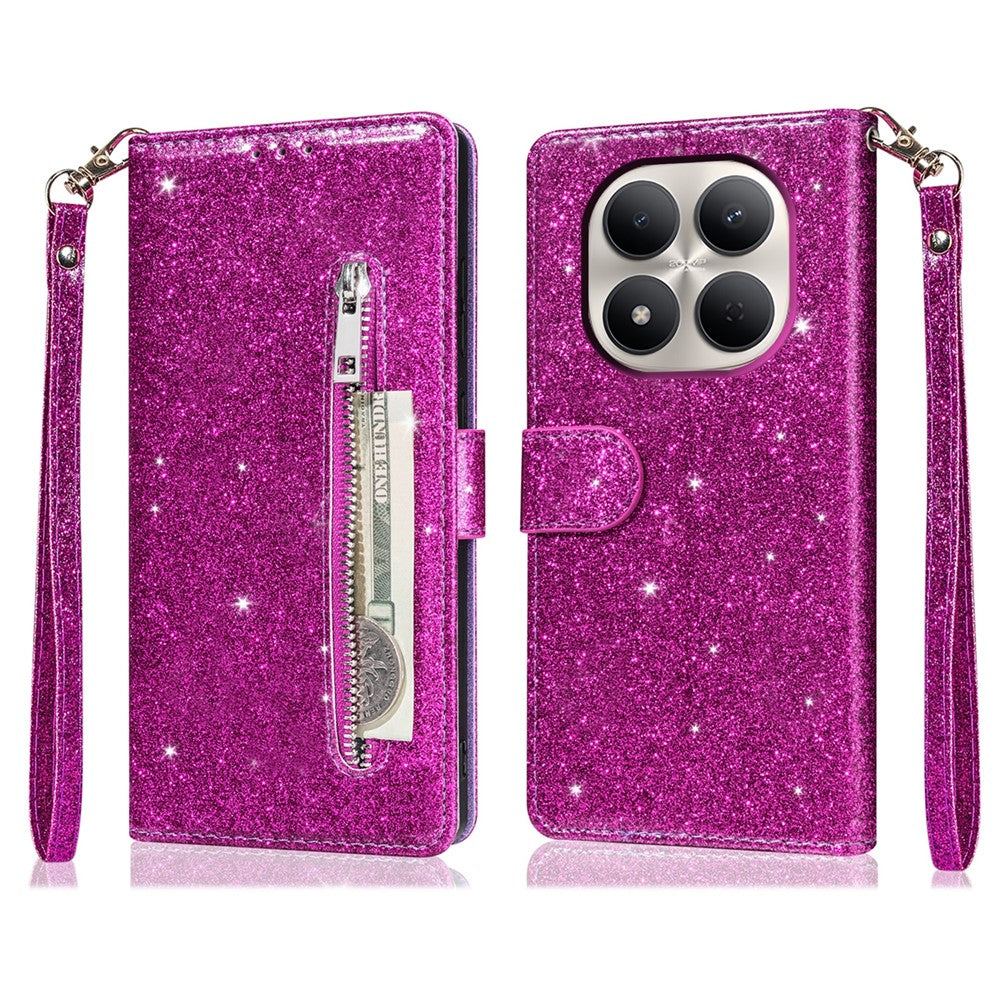 Stand Case For Xiaomi Redmi Note 15 5G (Global)  /  15 4G (Global)  /  Poco M8 5G Glitter Phone Leather Cover Zipper Pocket