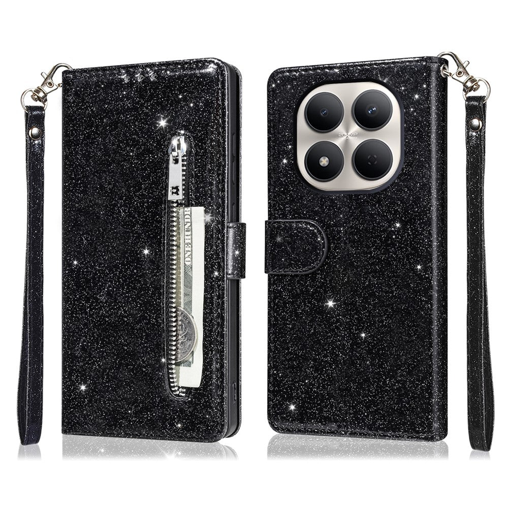 For Xiaomi Redmi Note 15 Pro 5G (Global) Stand Case Glitter Phone Leather Cover Zipper Pocket