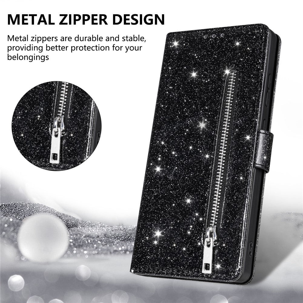For Xiaomi Redmi Note 15 Pro 5G (Global) Stand Case Glitter Phone Leather Cover Zipper Pocket