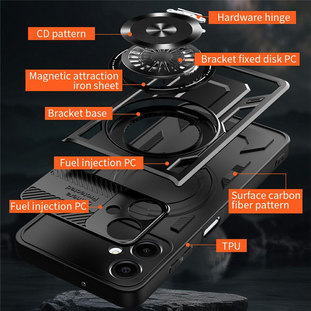 Til Samsung Galaxy A08 5G / A08 4G / A07 4G magnetisk cover roterende støttefod TPU + PC telefoncover