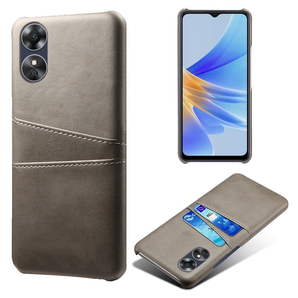 For Oppo A17 4G / A17k 4G Cell Phone Case Dual Card Slots Anti-scratch PU Leather Coated Hard PC Shock Resistant Phone Cover