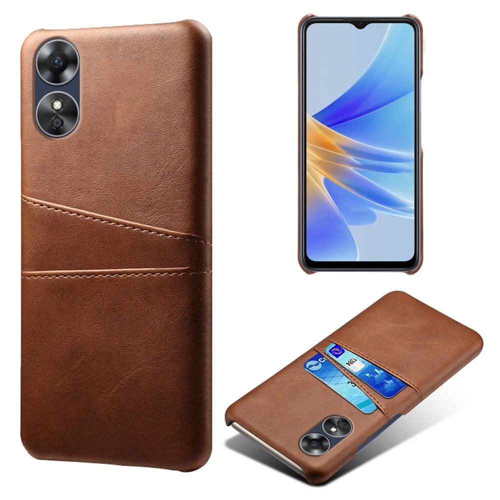 For Oppo A17 4G / A17k 4G Cell Phone Case Dual Card Slots Anti-scratch PU Leather Coated Hard PC Shock Resistant Phone Cover