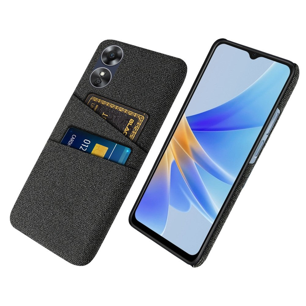 Phone Case for Oppo A17 4G / A17k 4G, Convenient Dual Card Slots Anti-scratch Cloth Coated Hard PC Protective Cover