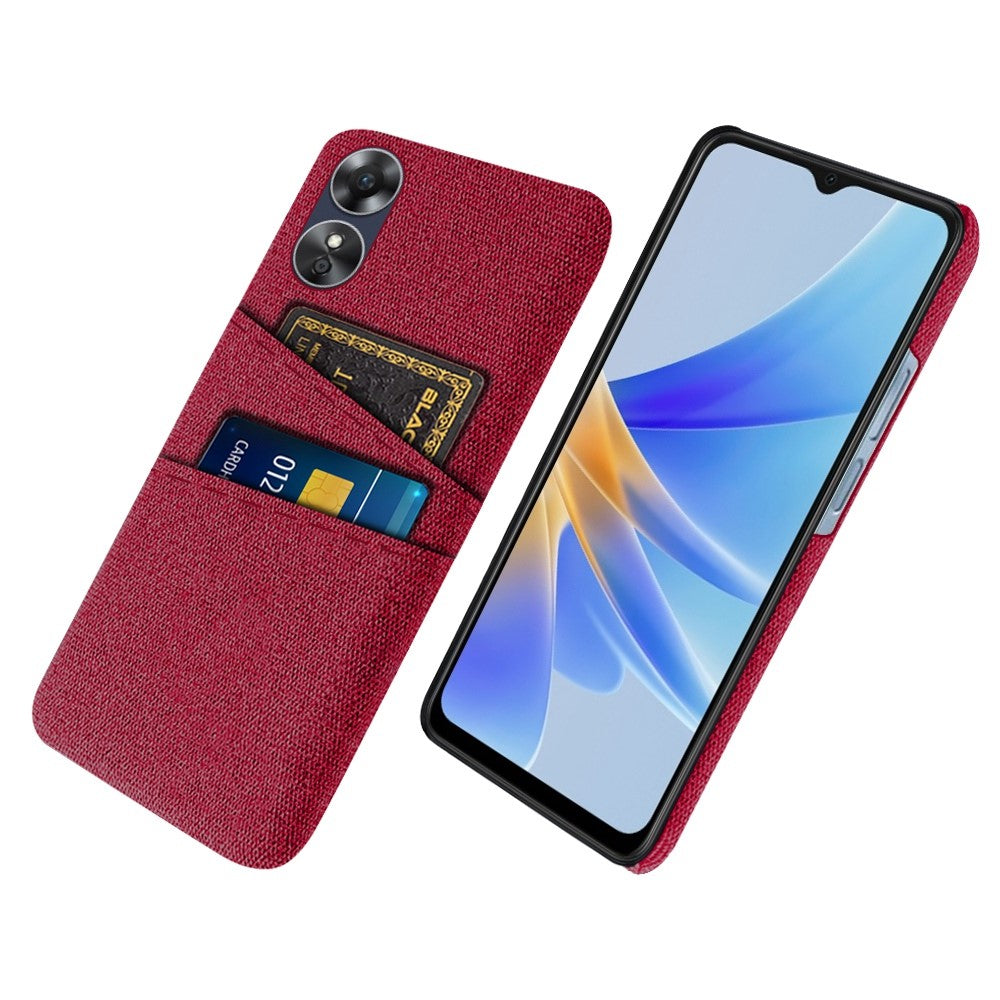 Phone Case for Oppo A17 4G / A17k 4G, Convenient Dual Card Slots Anti-scratch Cloth Coated Hard PC Protective Cover