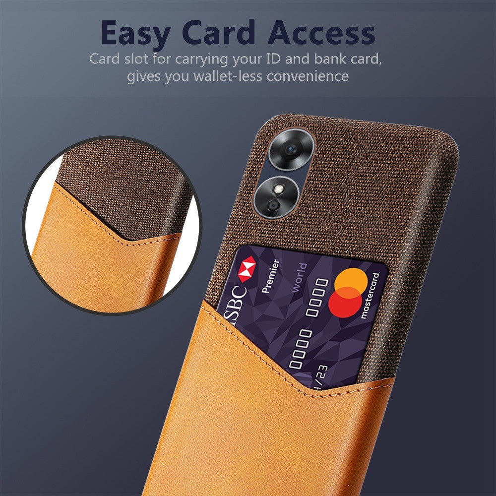 Phone Case for Oppo A17 4G / A17k 4G, Card Holder Design Anti-fall Cloth Texture Phone Case PU Leather Coated PC Cover