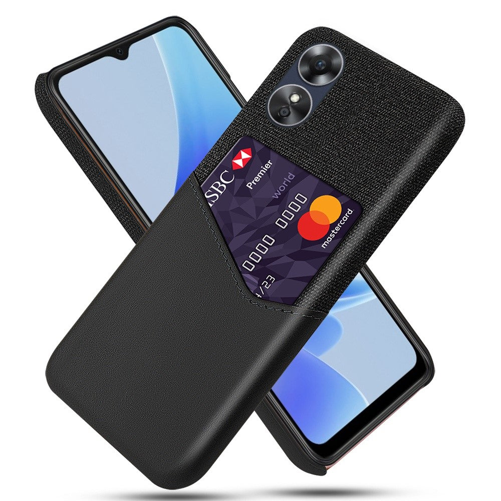 Phone Case for Oppo A17 4G / A17k 4G, Card Holder Design Anti-fall Cloth Texture Phone Case PU Leather Coated PC Cover