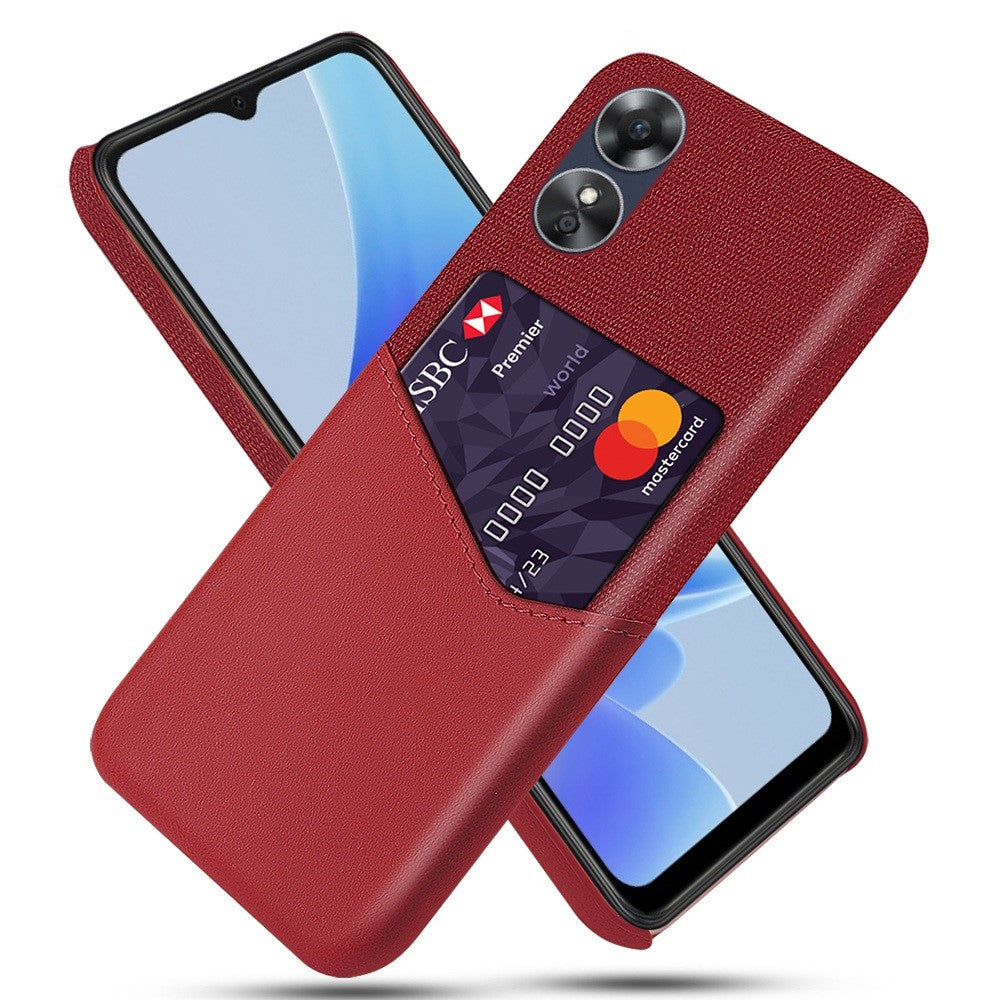 Phone Case for Oppo A17 4G / A17k 4G, Card Holder Design Anti-fall Cloth Texture Phone Case PU Leather Coated PC Cover
