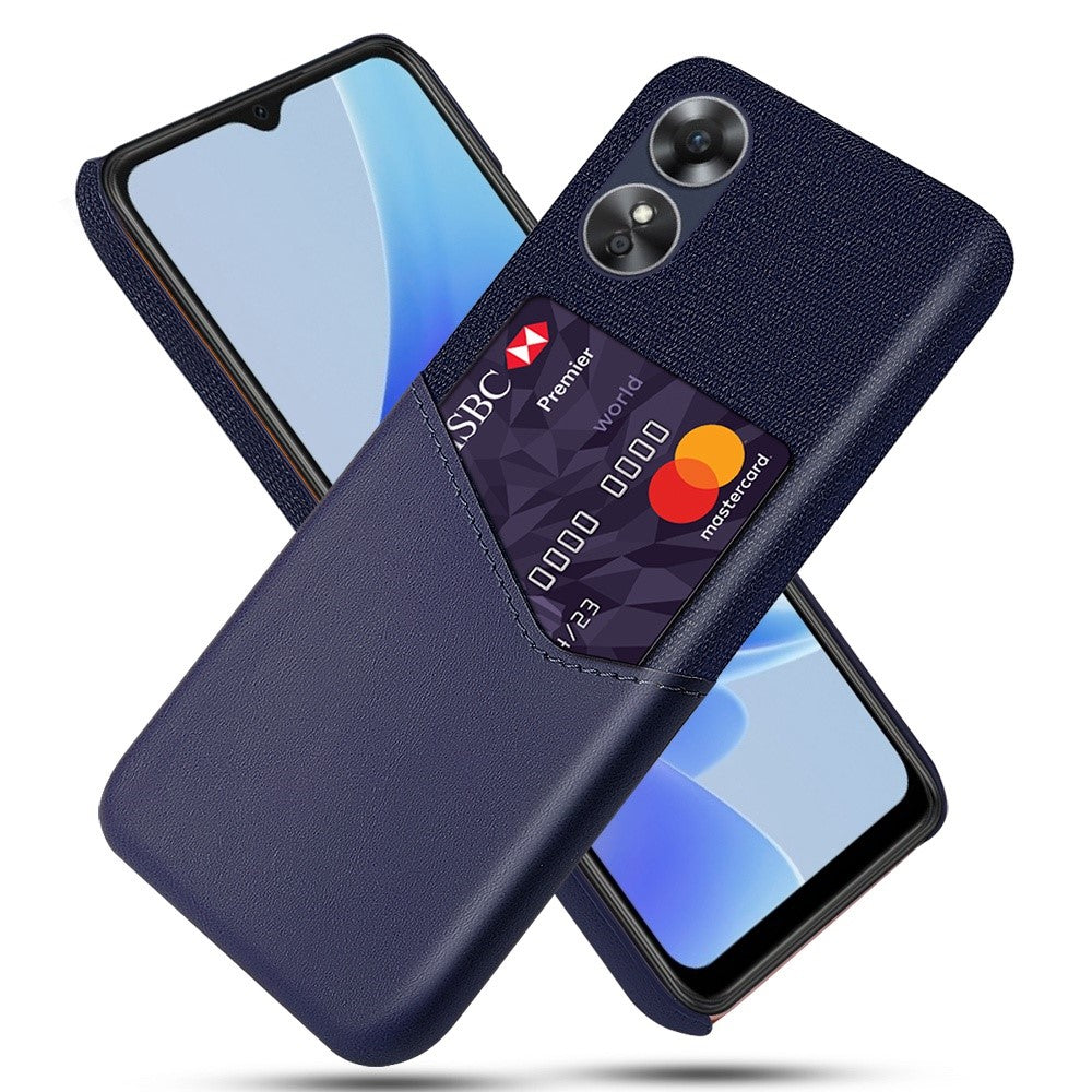 Phone Case for Oppo A17 4G / A17k 4G, Card Holder Design Anti-fall Cloth Texture Phone Case PU Leather Coated PC Cover