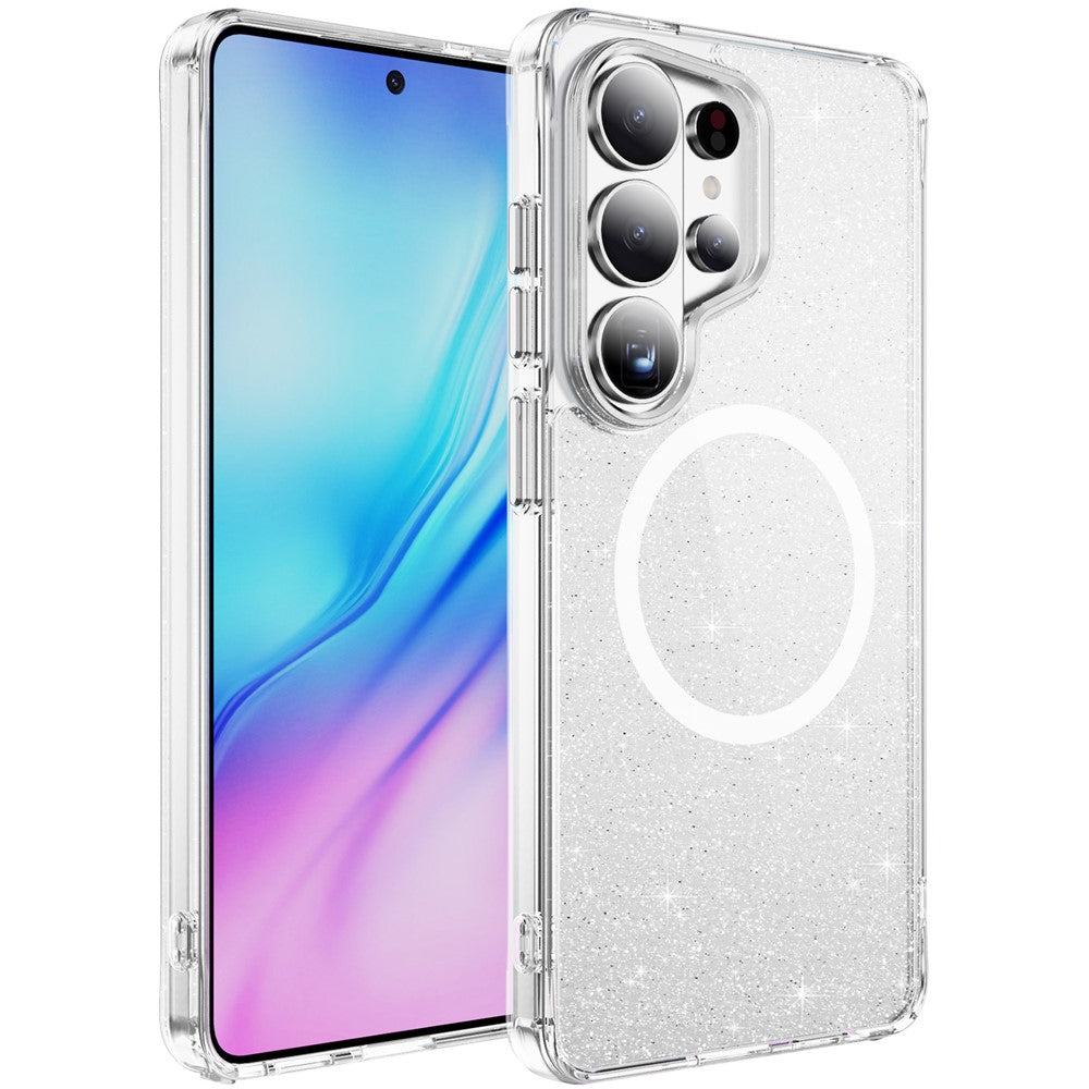 For Samsung Galaxy S26 Ultra Glitter Magnetic Case Crystal Clear PC TPU Shockproof Phone Cover