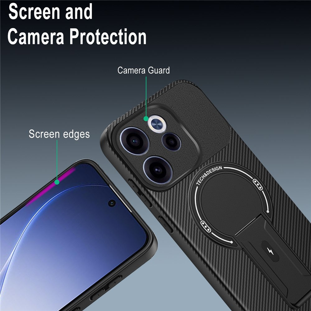 Oppo Reno15 F 5G-skal i kolfiberstruktur med PC + TPU och stöd