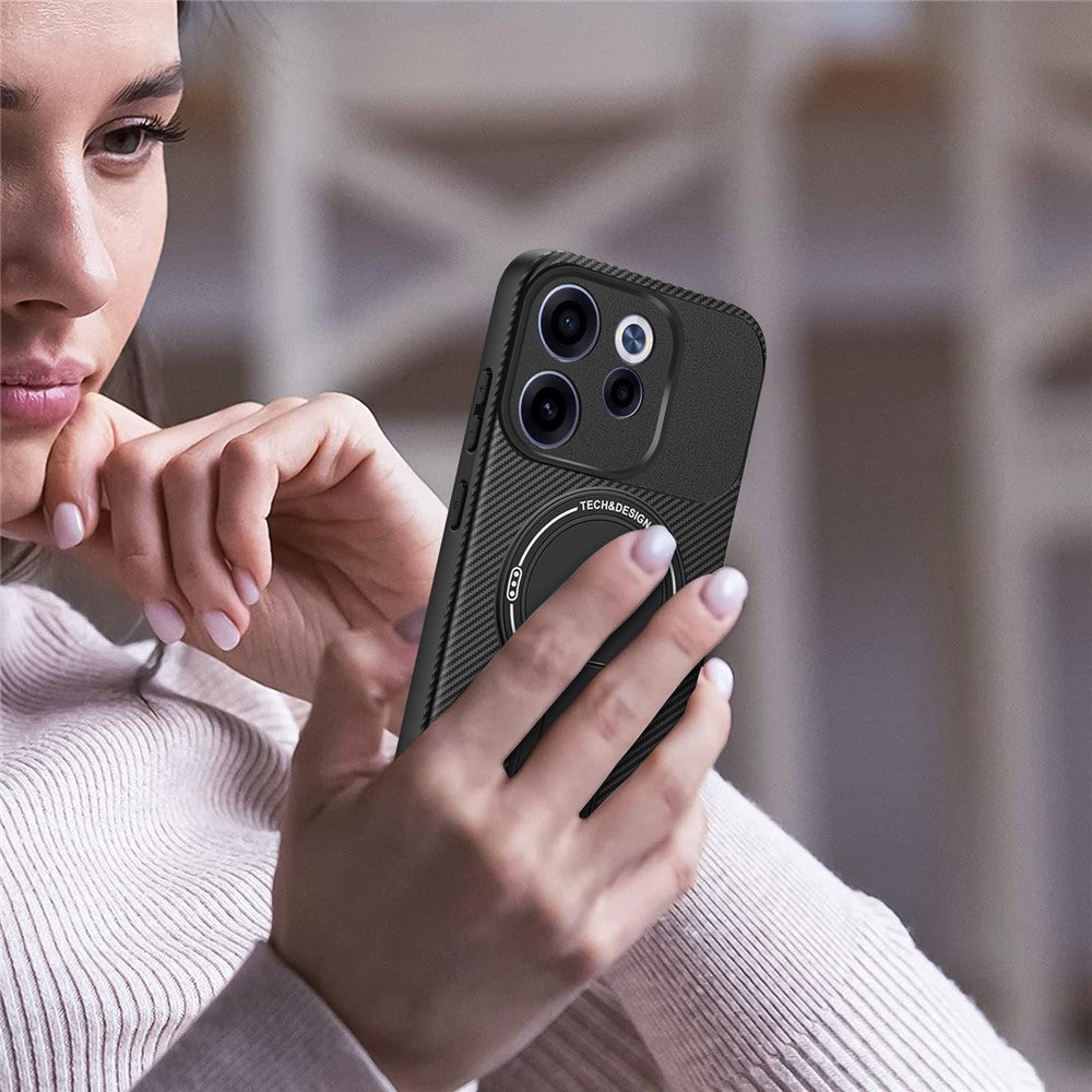 Oppo Reno15 F 5G-skal i kolfiberstruktur med PC + TPU och stöd