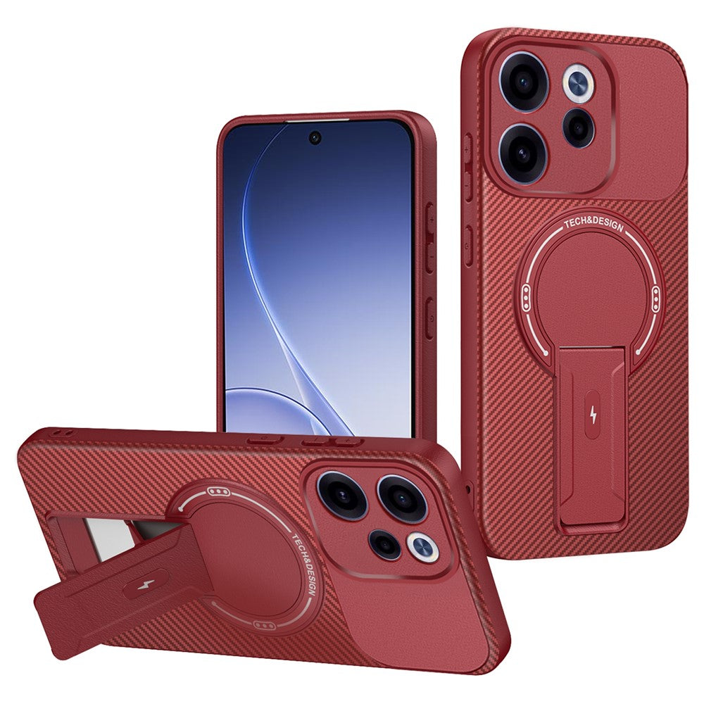 Oppo Reno15 F 5G-skal i kolfiberstruktur med PC + TPU och stöd