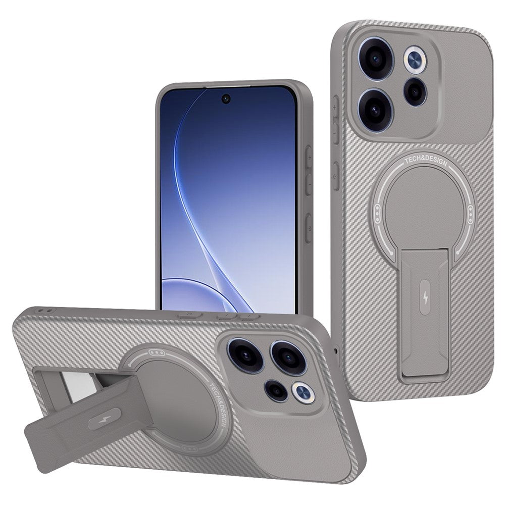 Oppo Reno15 F 5G-skal i kolfiberstruktur med PC + TPU och stöd
