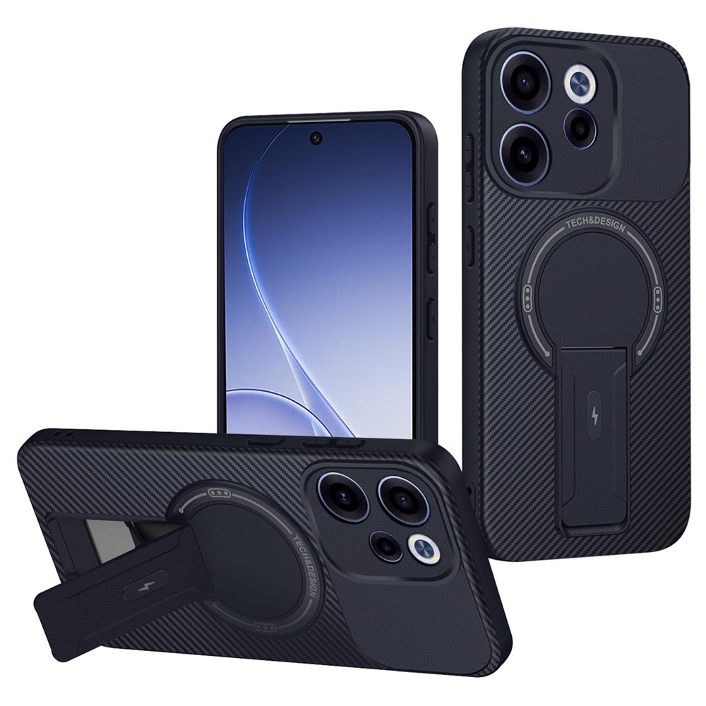 Oppo Reno15 F 5G-skal i kolfiberstruktur med PC + TPU och stöd