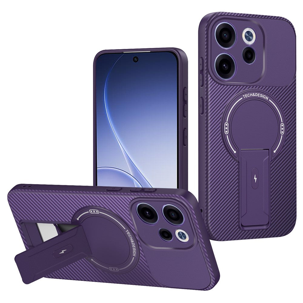 Oppo Reno15 F 5G-skal i kolfiberstruktur med PC + TPU och stöd