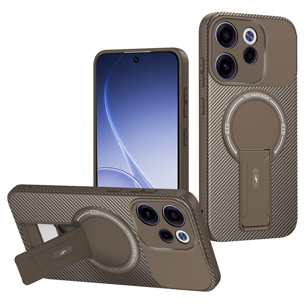 Oppo Reno15 F 5G-skal i kolfiberstruktur med PC + TPU och stöd