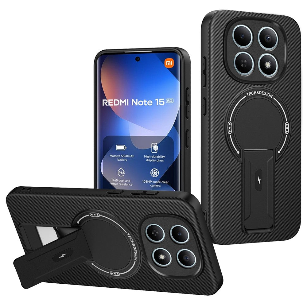Phone Case For Xiaomi Poco M8 5G  /  Redmi Note 15 5G (Global) Carbon Fiber Texture PC + TPU Phone Cover with Kickstand