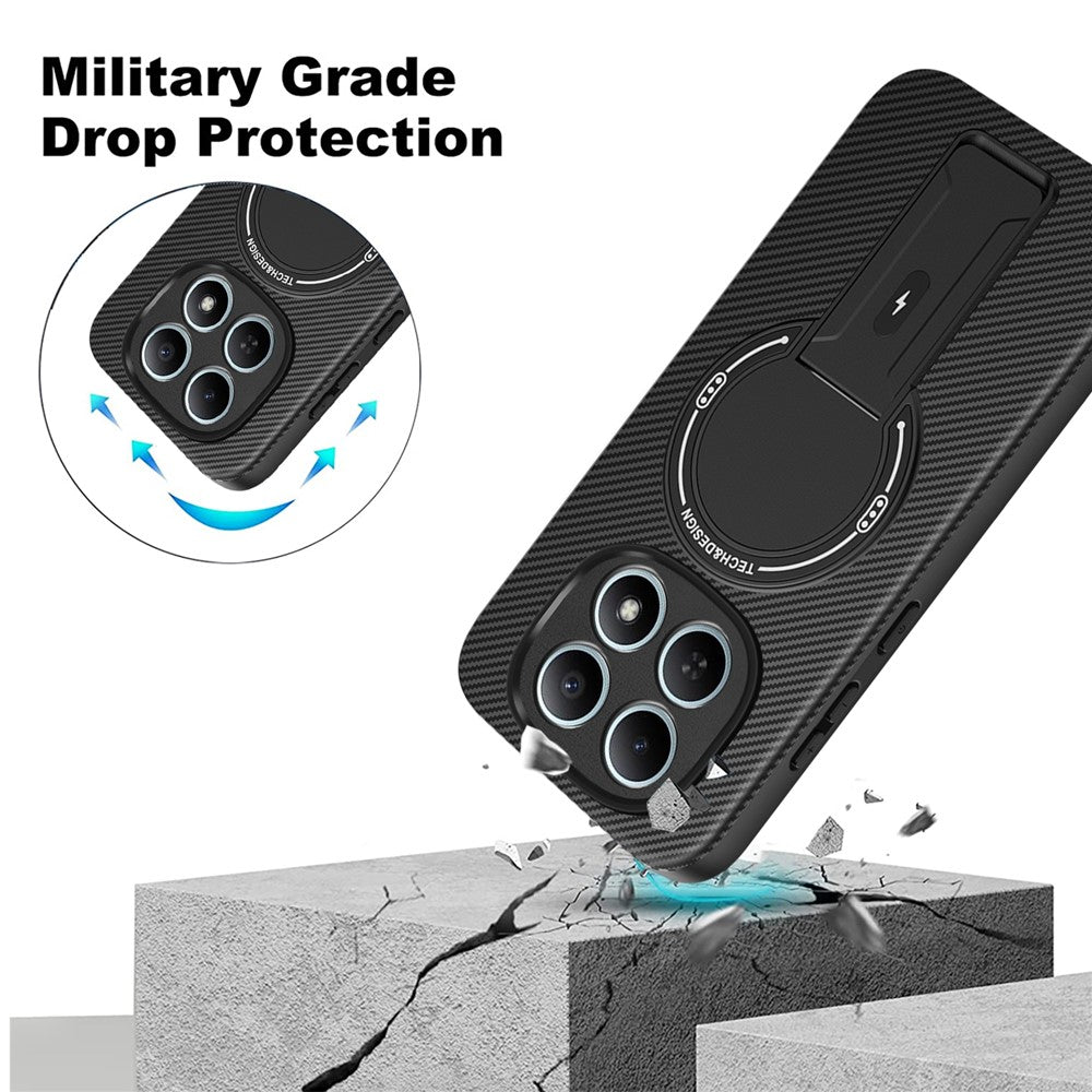 Phone Case For Xiaomi Poco M8 5G  /  Redmi Note 15 5G (Global) Carbon Fiber Texture PC + TPU Phone Cover with Kickstand