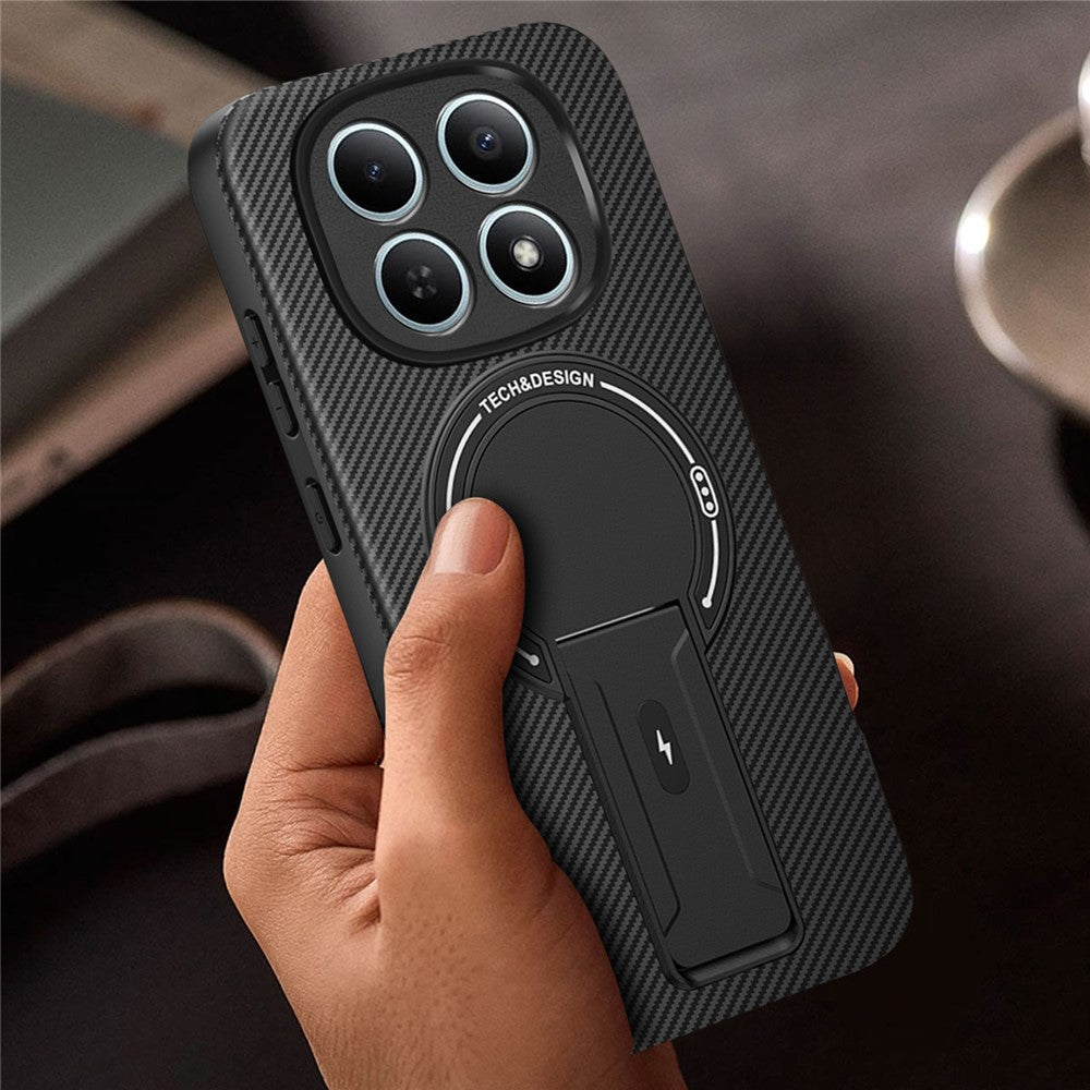 Phone Case For Xiaomi Poco M8 5G  /  Redmi Note 15 5G (Global) Carbon Fiber Texture PC + TPU Phone Cover with Kickstand