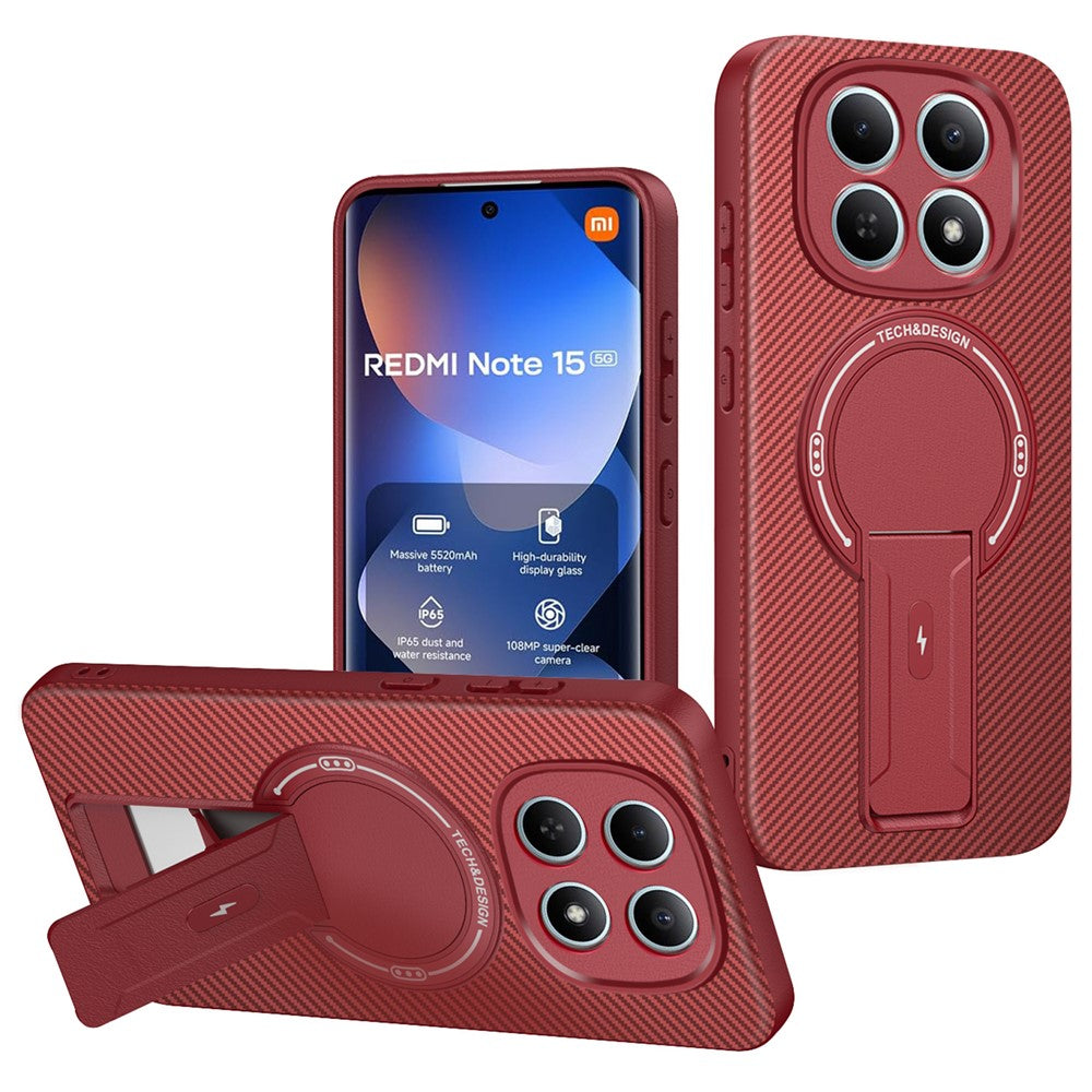 Phone Case For Xiaomi Poco M8 5G  /  Redmi Note 15 5G (Global) Carbon Fiber Texture PC + TPU Phone Cover with Kickstand