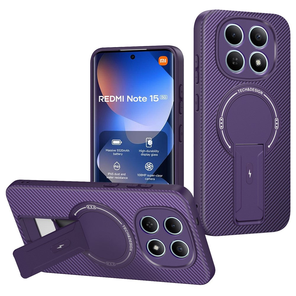 mobilskal för Xiaomi Poco M8 5G / Redmi Note 15 5G (Global) Kolfiberstruktur PC + TPU mobilskal med Stöd