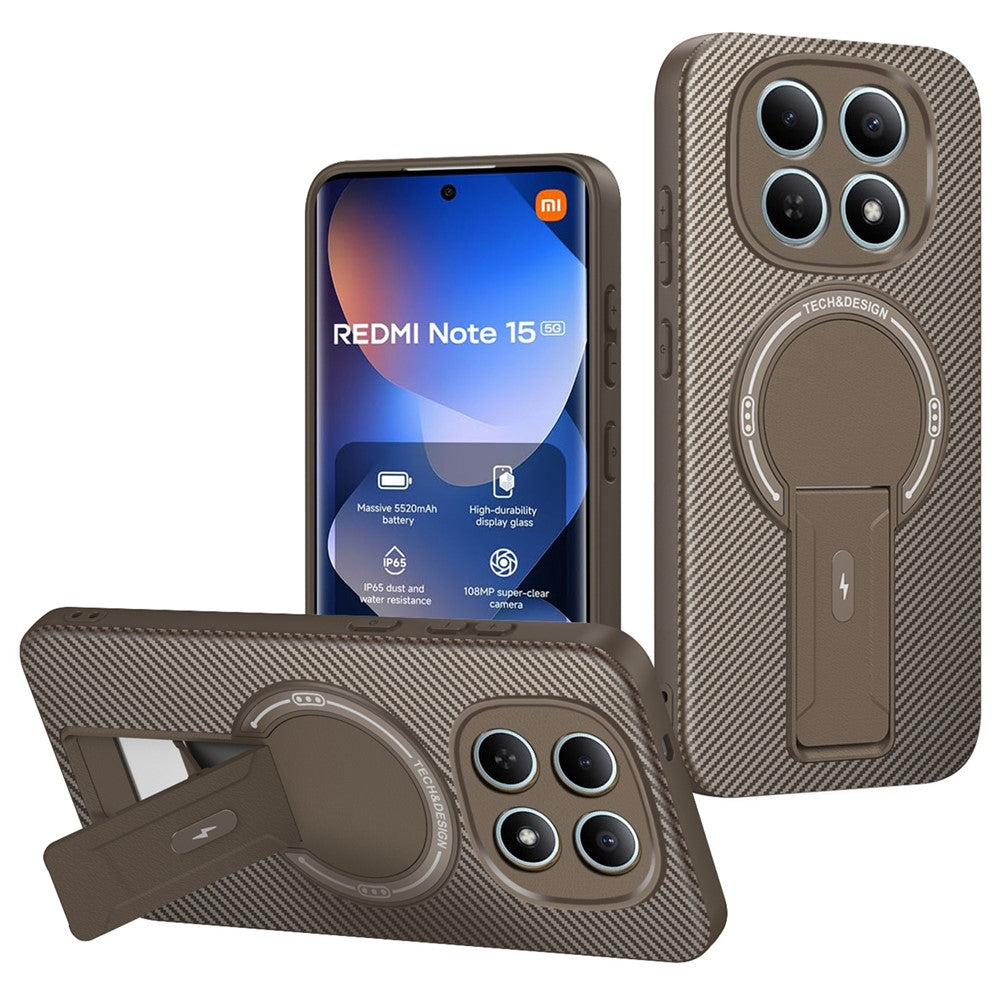 Phone Case For Xiaomi Poco M8 5G  /  Redmi Note 15 5G (Global) Carbon Fiber Texture PC + TPU Phone Cover with Kickstand
